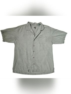TOMMY BAHAMA Light Green Woven Leaf Print Silk Short Sleeve Shirt | SZ LG